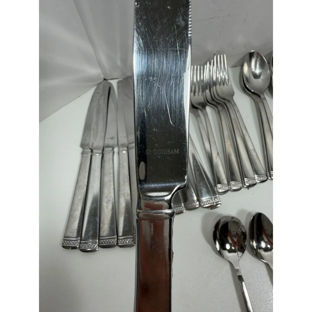 Gorham Studio 18/10 Stainless Flatware Set 36 Pc Knives Forks Spoons service / 7